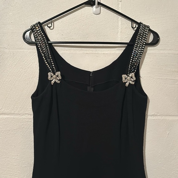 Vtg St. John Evening Black Cocktail Knit Dress embellished straps size 8 - Picture 5 of 13